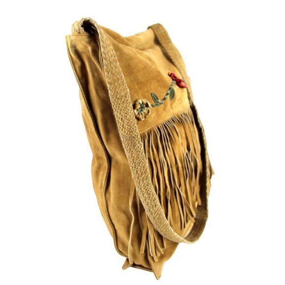 Shelley Wenum TAN BROWN GENUINE SUEDE FLORAL FLAP SHOULDER BAG HANDBAG PURSE - Picture 2 of 16